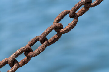 Closeup of rusty chain links