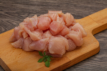 Raw diced chicken for cooking