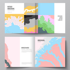 Naklejka na ściany i meble Vector layout of two covers templates for square design bifold brochure, flyer, cover design, book design, brochure cover. Japanese pattern template. Landscape background decoration in Asian style.