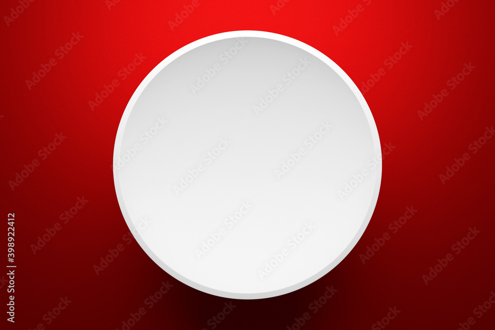 Fototapete 3d illustration of a scene from a circle on a red background. a close-up of a white round pedestal. 