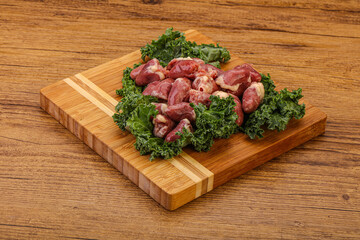 Raw chicken hearts for cooking