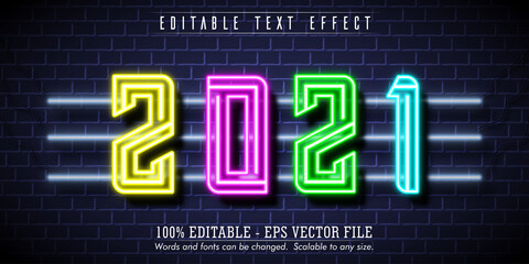 2021 new year text, neon style editable text effect