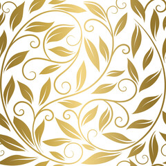 White and gold leaves seamless pattern. Vintage vector ornament template. Paisley elements. Great for fabric, invitation, background, wallpaper, decoration, packaging or any desired idea.