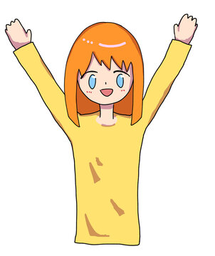 recommend clip art: 両手を上げる笑顔の楽しそうな女の子