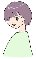 横顔のパープルヘアのショートヘアの人物