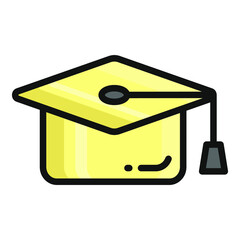 graduation hat vector color outline icon, school and education icon