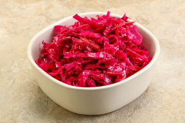 Marinated red cabbage in the bowl