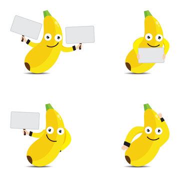 banana character set holding the board vector illustration eps 10