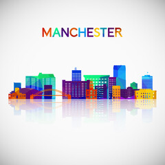 Manchester, New Hampshire skyline silhouette in colorful geometric style. Symbol for your design. Vector illustration.