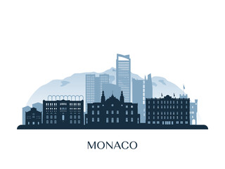 Monaco skyline, monochrome silhouette. Vector illustration.