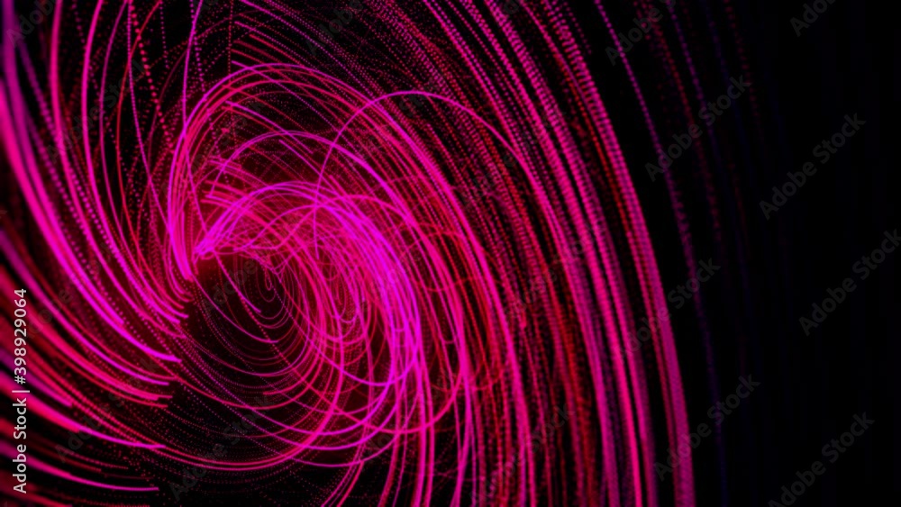 Poster abstract spiral rotating glowing lines isolated on black background, seamless loop. animation. 3d vi