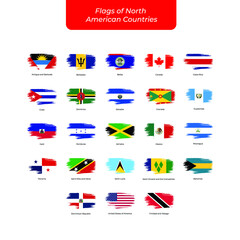 Brush stroke flags of north american countries