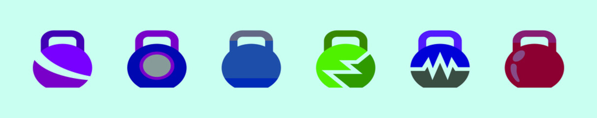 set of kettlebell cartoon icon design template with various models. vector illustration isolated on blue background