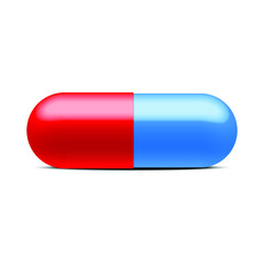 half red half blue pill isolated on white background