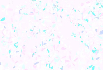 Light Pink, Blue vector doodle backdrop with leaves.