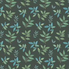 Botanical seamless pattern in green color. Watercolor pattern of leaves. Green leaves on a design background. Suitable for design printing and wrapping paper.