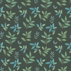 Botanical seamless pattern in green color. Watercolor pattern of leaves. Green leaves on a design background. Suitable for design printing and wrapping paper.