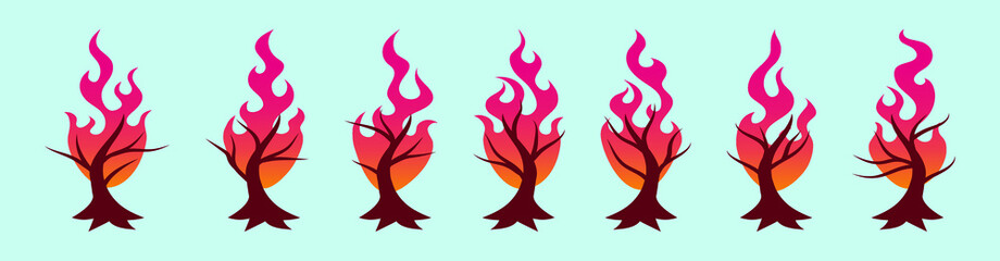 set of burning bush cartoon icon design template with various models. vector illustration isolated on blue background