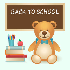 Teddy bear. Back to school. Vector illustration.