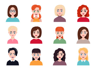 collection of female avatars on a white background. vector.