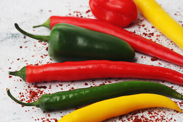 Different types of hot spicy pepper