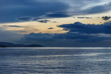 sunset in  Vigo estuary with a view of the horizon