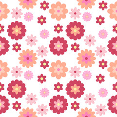 Sweet seamless pattern design of pink flowers that blooming on white background. Decorating for wrapping paper, wallpaper, fabric and etc.