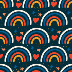 Cute minimalistic Rainbow with stars and cloud trendy colors