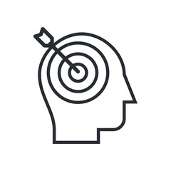 Arrow on brain target icon. Focus on goal, determination concept. Vector illustration.