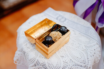 christening set is struchets for peace and oil, brush, sponge, scissors