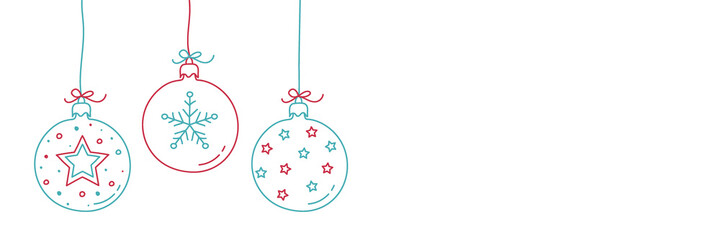 Hand drawn Christmas balls. Banner. Vector