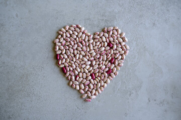 Beans shaped as heart, concept for vegetable love. Love for vegan/vegaterian diet.