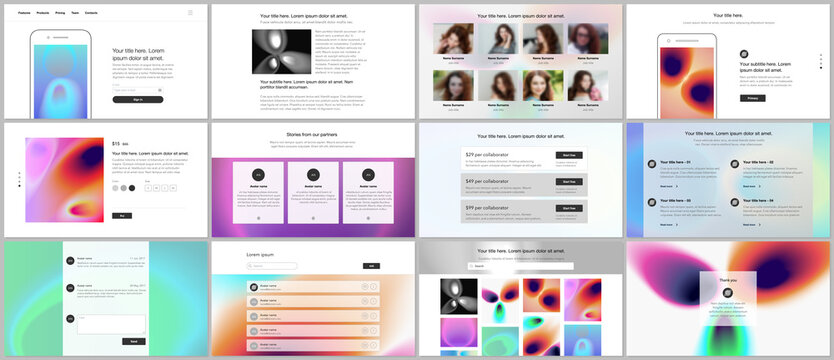 Vector templates for website design, presentations, portfolio. Templates for presentation slides, flyer, leaflet, annual report. Medical design with bright colored gradient pattern in form of cells.