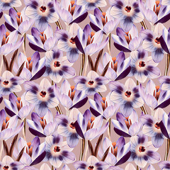 Crocus plant seamless pattern.