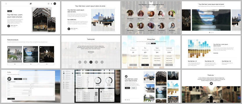 Vector templates for website design, presentations, portfolio. Templates for presentation slides, flyer, leaflet, brochure, report. Background template with lines, photo place for business design.