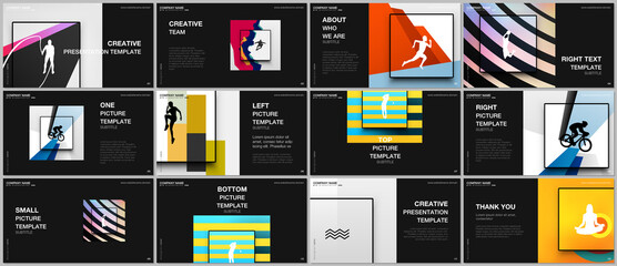 Presentation design vector templates, multipurpose template for presentation slide, brochure cover design. Abstract colored sport backgrounds in unique style for sport event, fitness design. © xenia_design