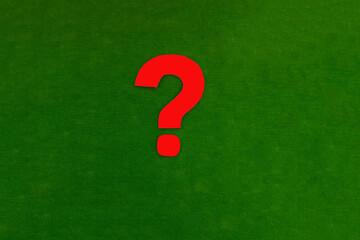 The question mark is red on a green background. Statement of the question, answer.