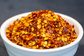 Turkish dried red pepper on the black background