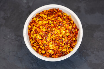 Turkish dried red pepper on the black background