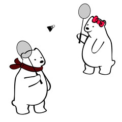 A cute polar bears play in badminton