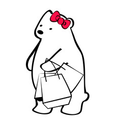 A cute polar bear shopping with a bag 
