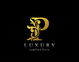 Obraz premium Letter P luxury logo icon, luxury gold flourishes ornament monogram design vector.