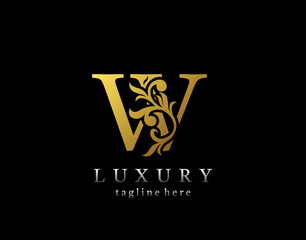 Letter W luxury logo icon, luxury gold flourishes ornament monogram design vector.