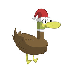 Cute ducks in Christmas costume, fun drawing of christmas concept (Duck with Santa hat)