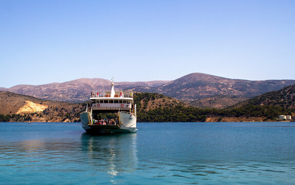 Car ferry coming into port on the beautiful island of Kefalonia