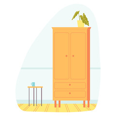 Wardrobe in the living room interior. Cozy trendy style. Vector illustration in a flat style