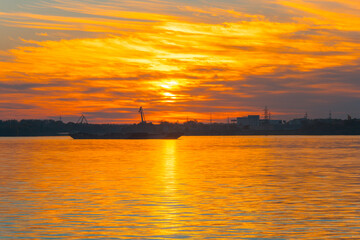 Fototapeta na wymiar Sunset view of the river Danube, Galati, Romania