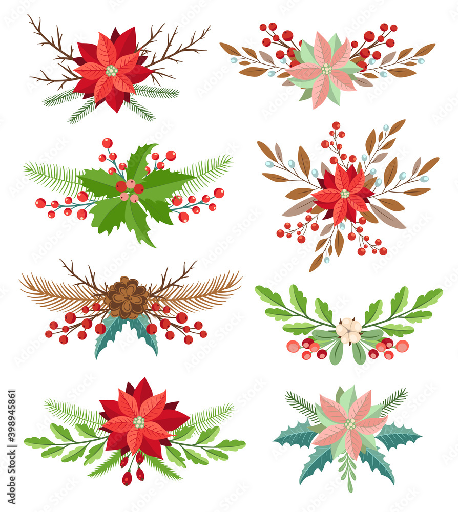 Sticker Vector winter floral elements