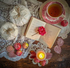 still life with tea and flowers