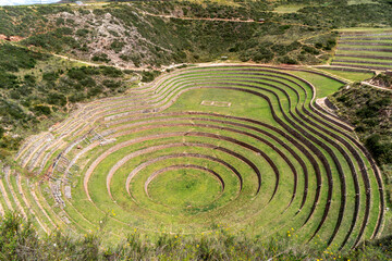 Agriculture terraces from the Inca peoples. Circles of Moray in Peru. 